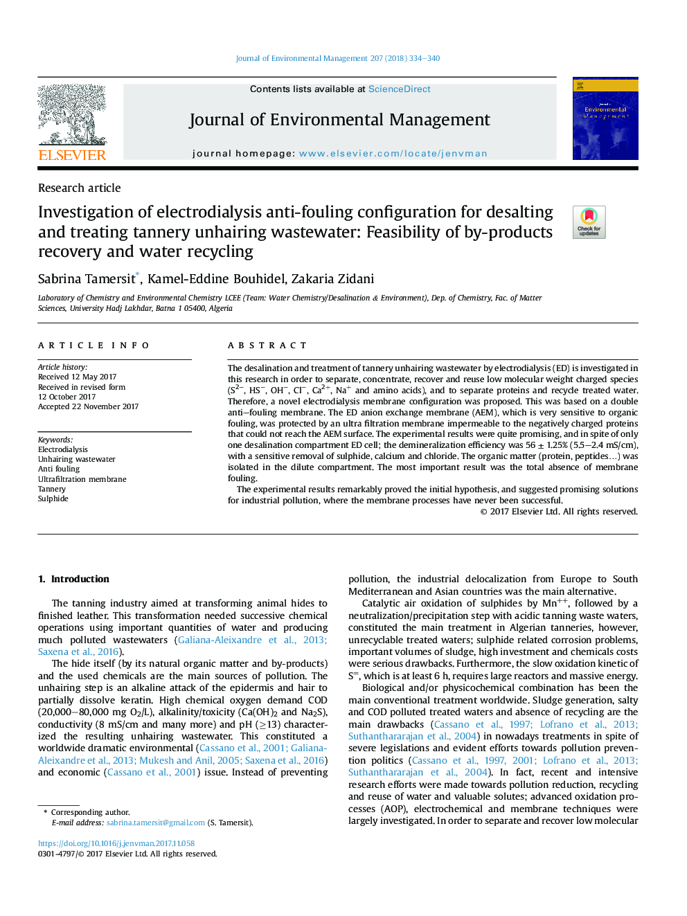 Investigation of electrodialysis anti-fouling configuration for desalting and treating tannery unhairing wastewater: Feasibility of by-products recovery and water recycling