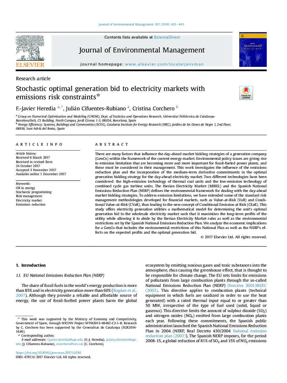 Stochastic optimal generation bid to electricity markets with emissions risk constraints