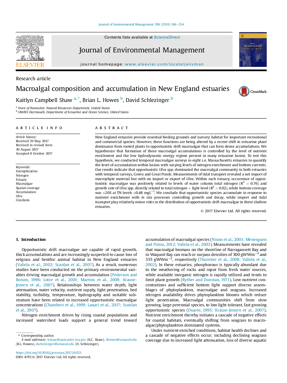 Macroalgal composition and accumulation in New England estuaries