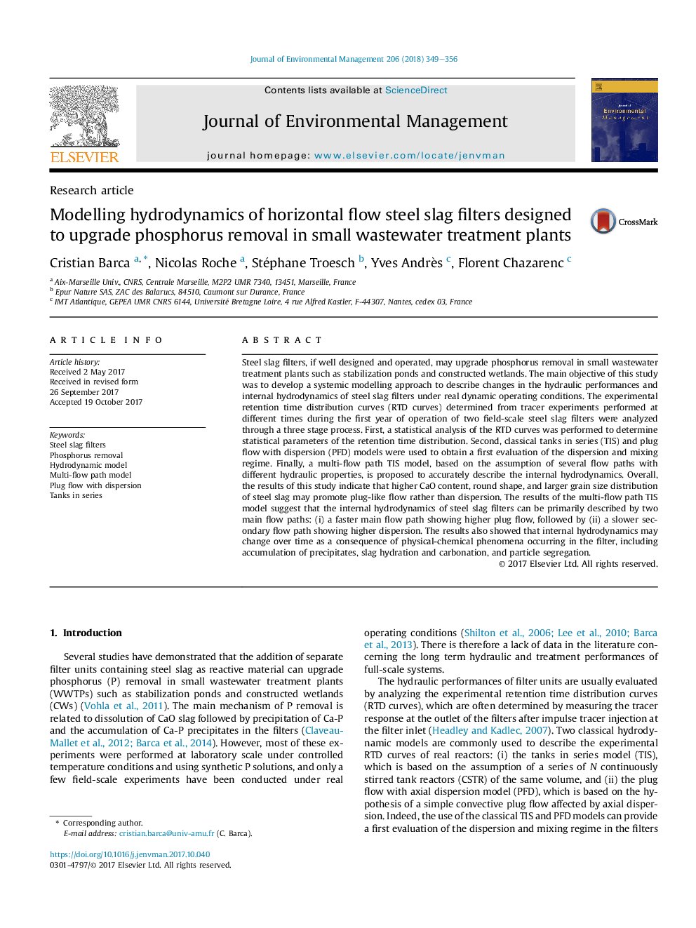 Modelling hydrodynamics of horizontal flow steel slag filters designed to upgrade phosphorus removal in small wastewater treatment plants