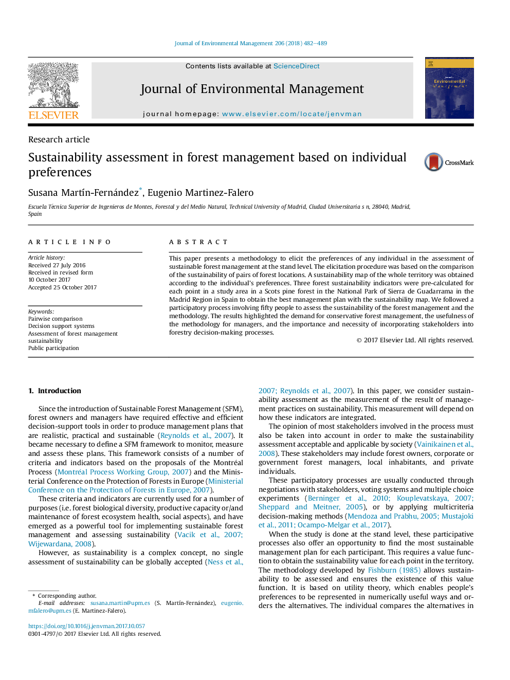 Sustainability assessment in forest management based on individual preferences