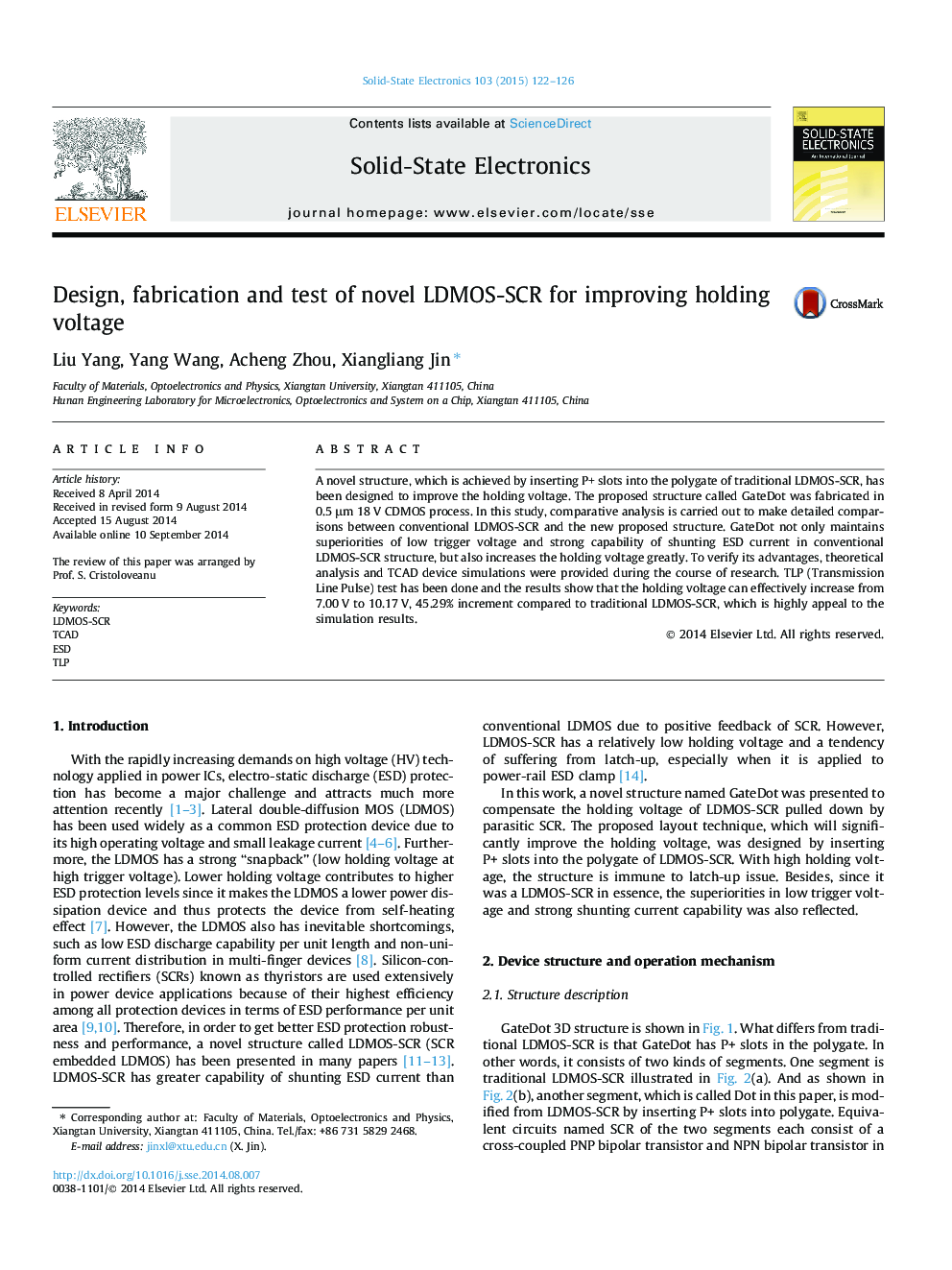 Design, fabrication and test of novel LDMOS-SCR for improving holding voltage