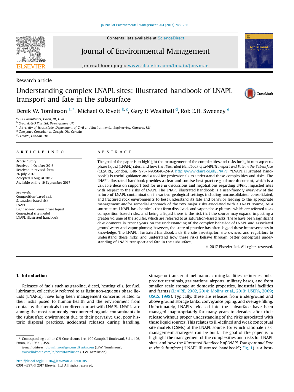 Understanding complex LNAPL sites: Illustrated handbook of LNAPL transport and fate in the subsurface