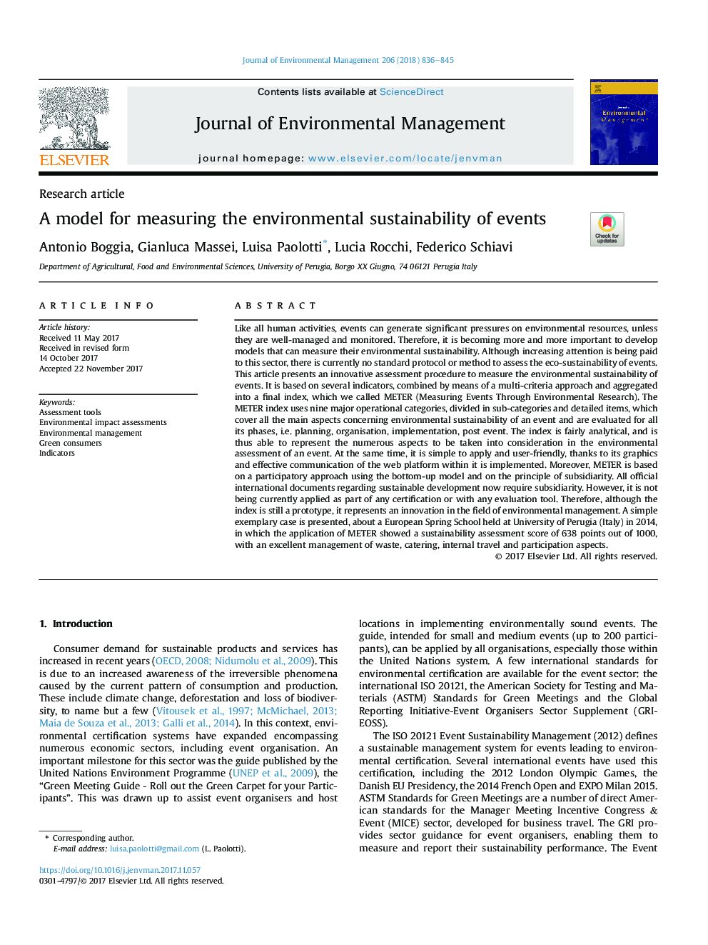 A model for measuring the environmental sustainability of events