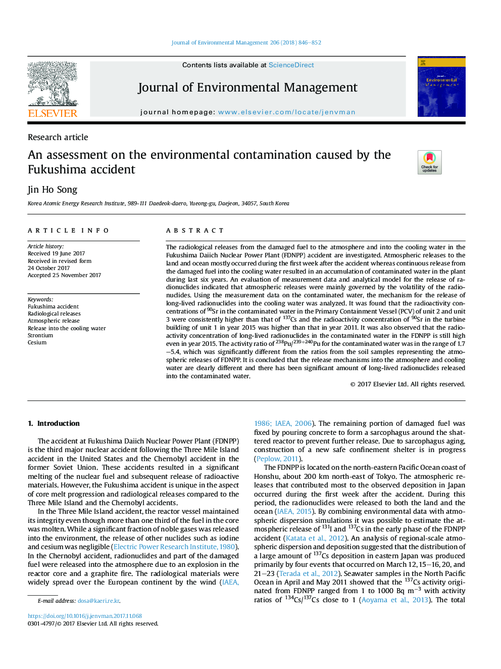 An assessment on the environmental contamination caused by the Fukushima accident