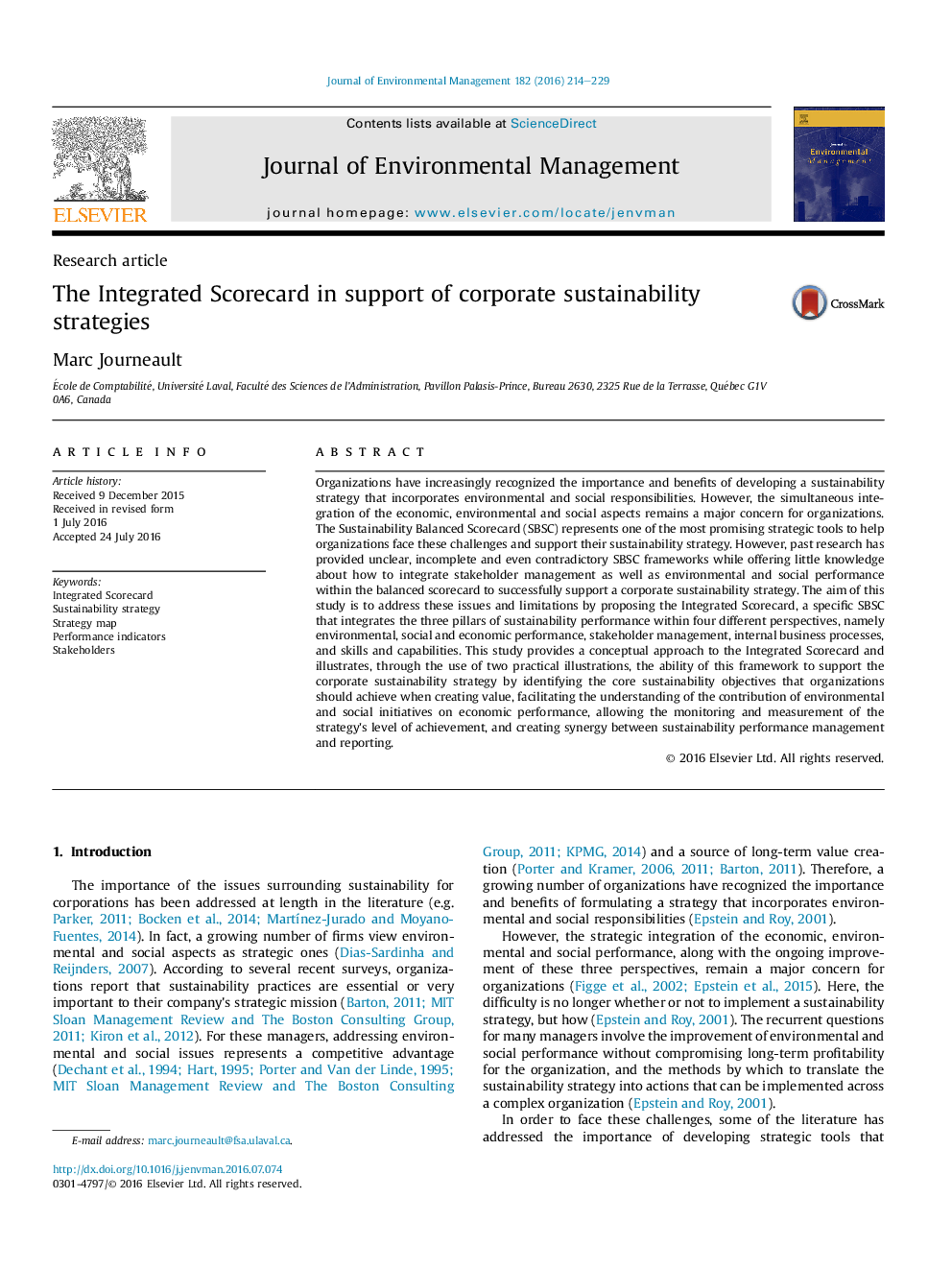 The Integrated Scorecard in support of corporate sustainability strategies