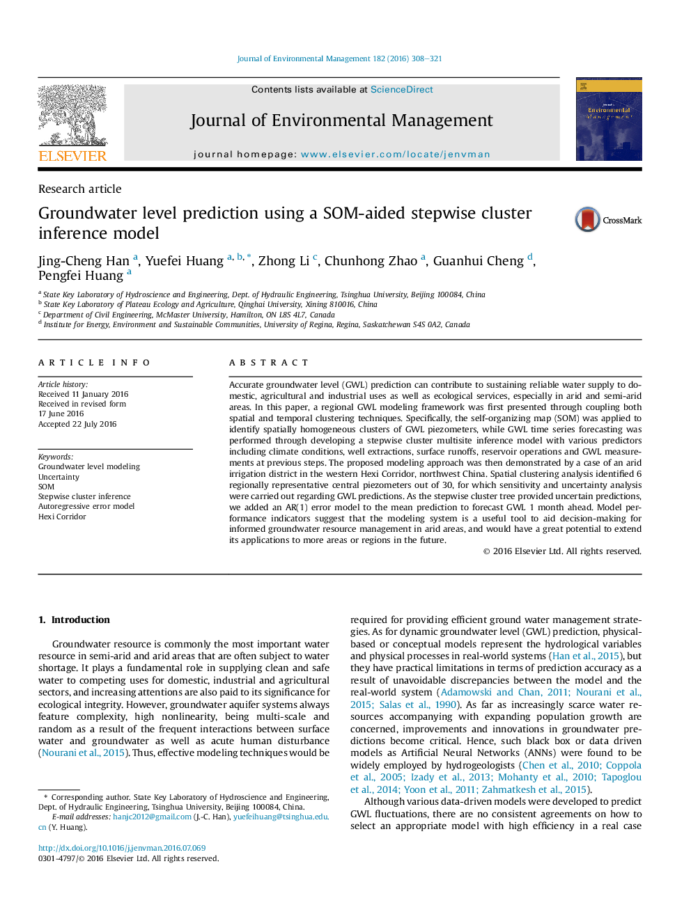 Groundwater level prediction using a SOM-aided stepwise cluster inference model