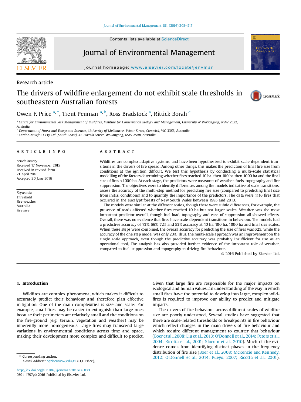 The drivers of wildfire enlargement do not exhibit scale thresholds in southeastern Australian forests