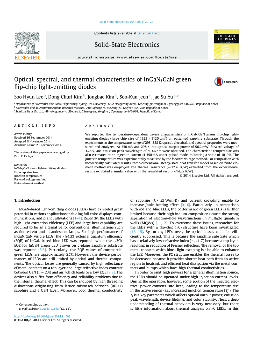 Optical, spectral, and thermal characteristics of InGaN/GaN green flip-chip light-emitting diodes