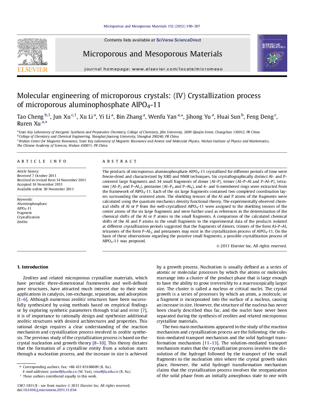 Molecular engineering of microporous crystals: (IV) Crystallization process of microporous aluminophosphate AlPO4-11