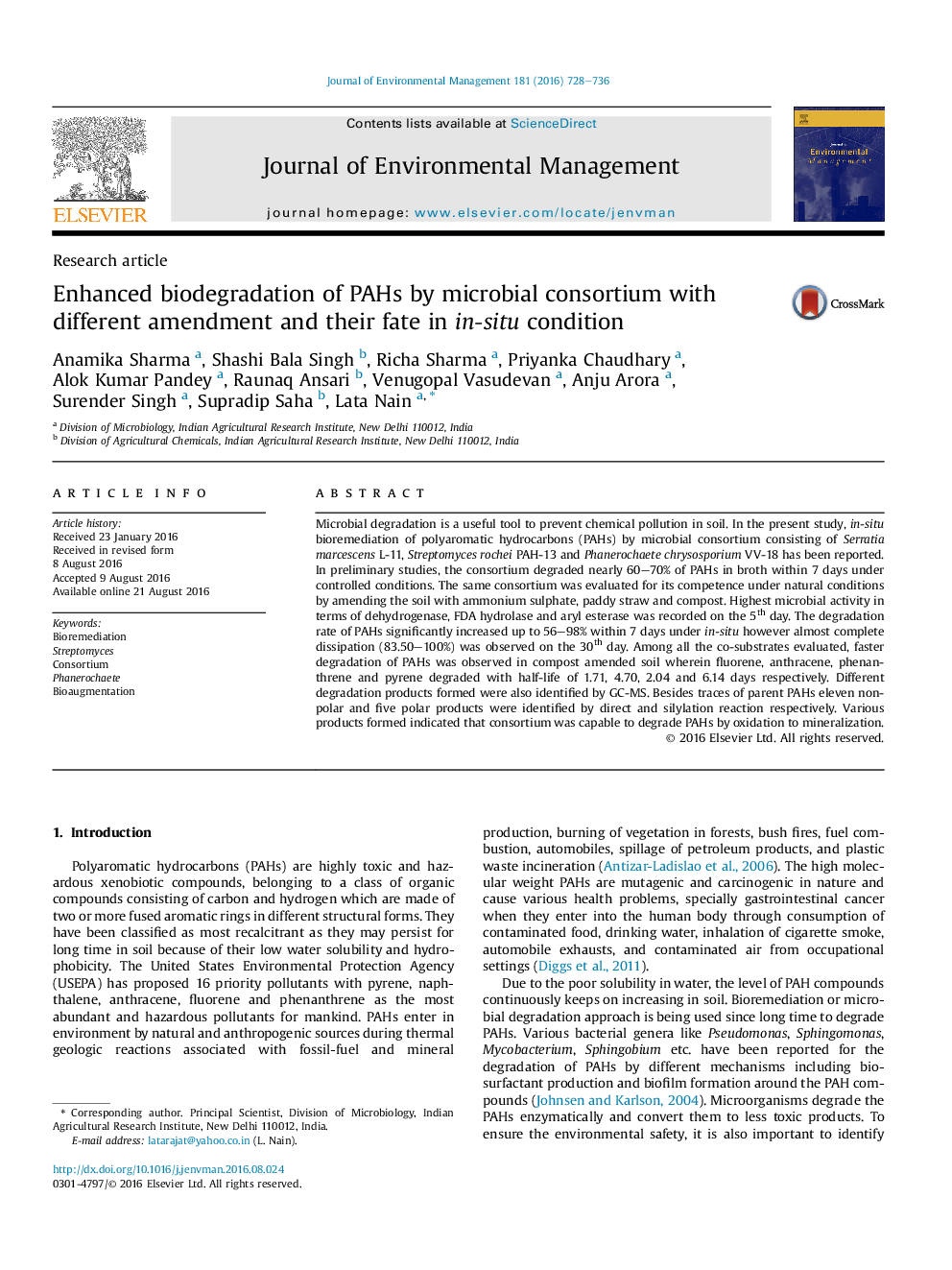 Enhanced biodegradation of PAHs by microbial consortium with different amendment and their fate in in-situ condition