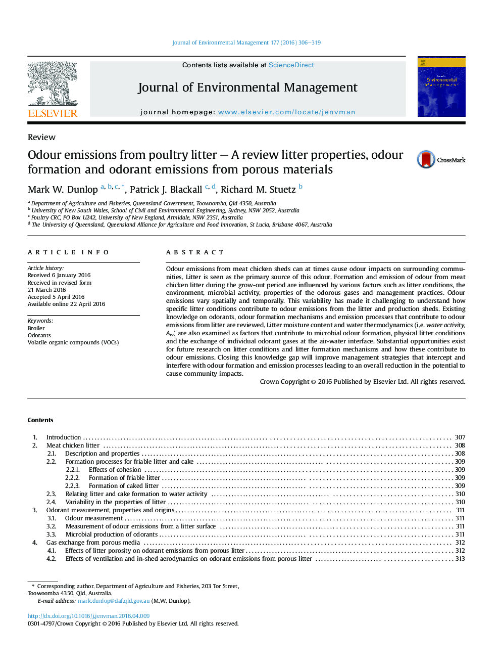 Odour emissions from poultry litter - A review litter properties, odour formation and odorant emissions from porous materials