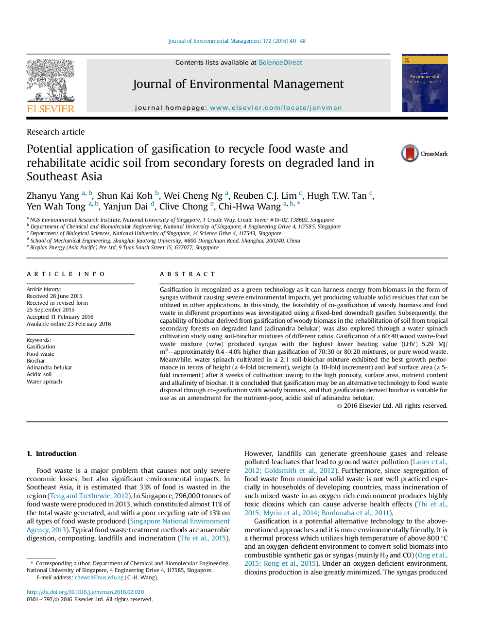 Potential application of gasification to recycle food waste and rehabilitate acidic soil from secondary forests on degraded land in Southeast Asia