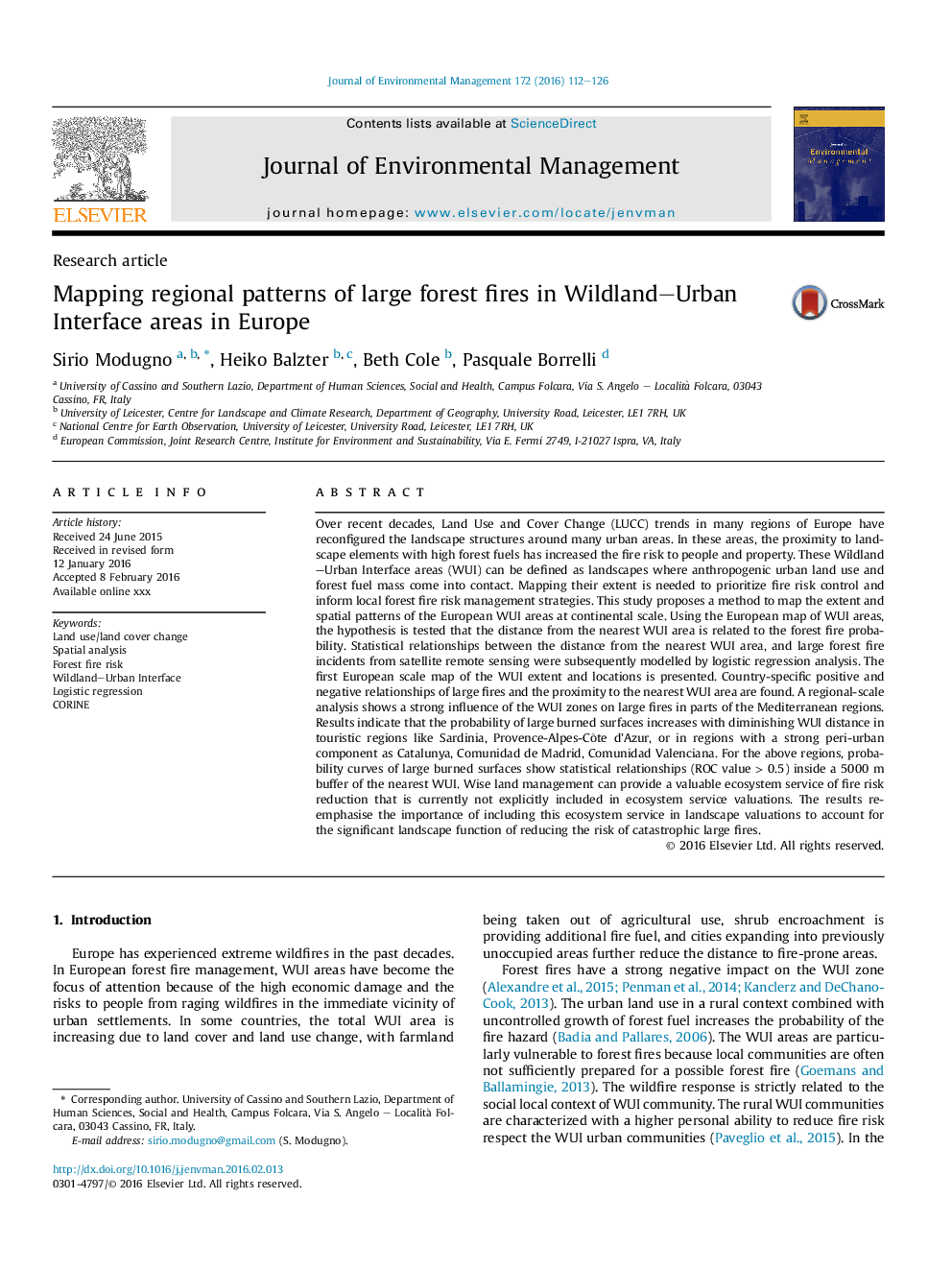 Mapping regional patterns of large forest fires in Wildland-Urban Interface areas in Europe