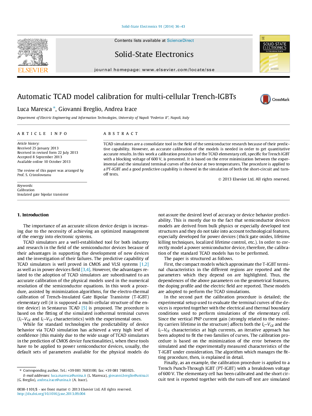 Automatic TCAD model calibration for multi-cellular Trench-IGBTs