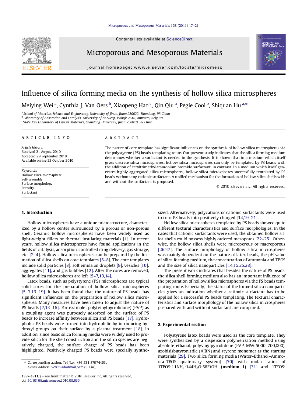 Influence of silica forming media on the synthesis of hollow silica microspheres