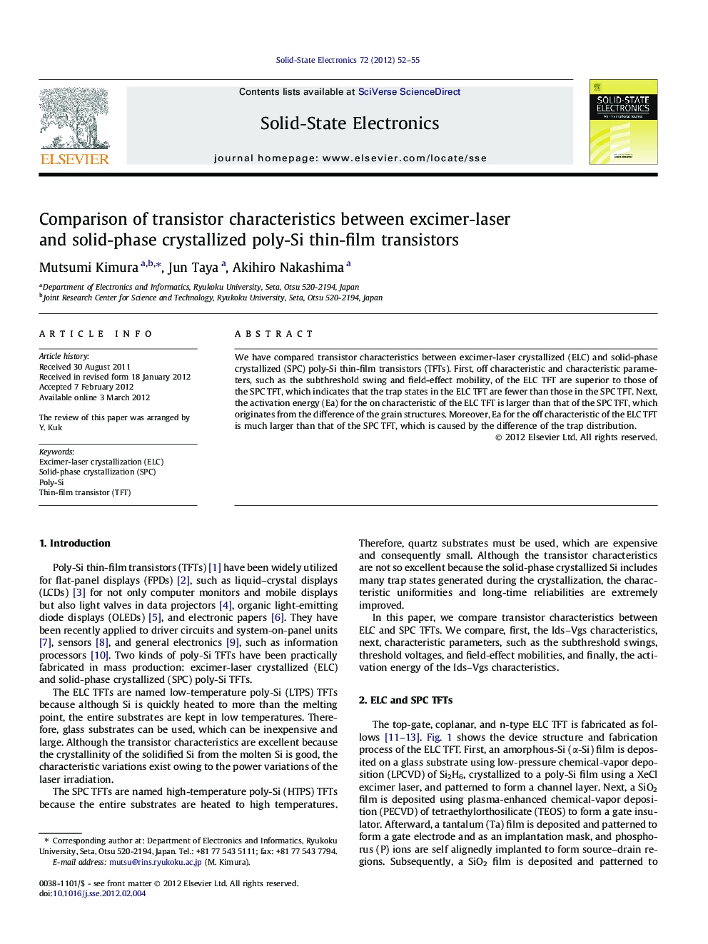 Comparison of transistor characteristics between excimer-laser and solid-phase crystallized poly-Si thin-film transistors