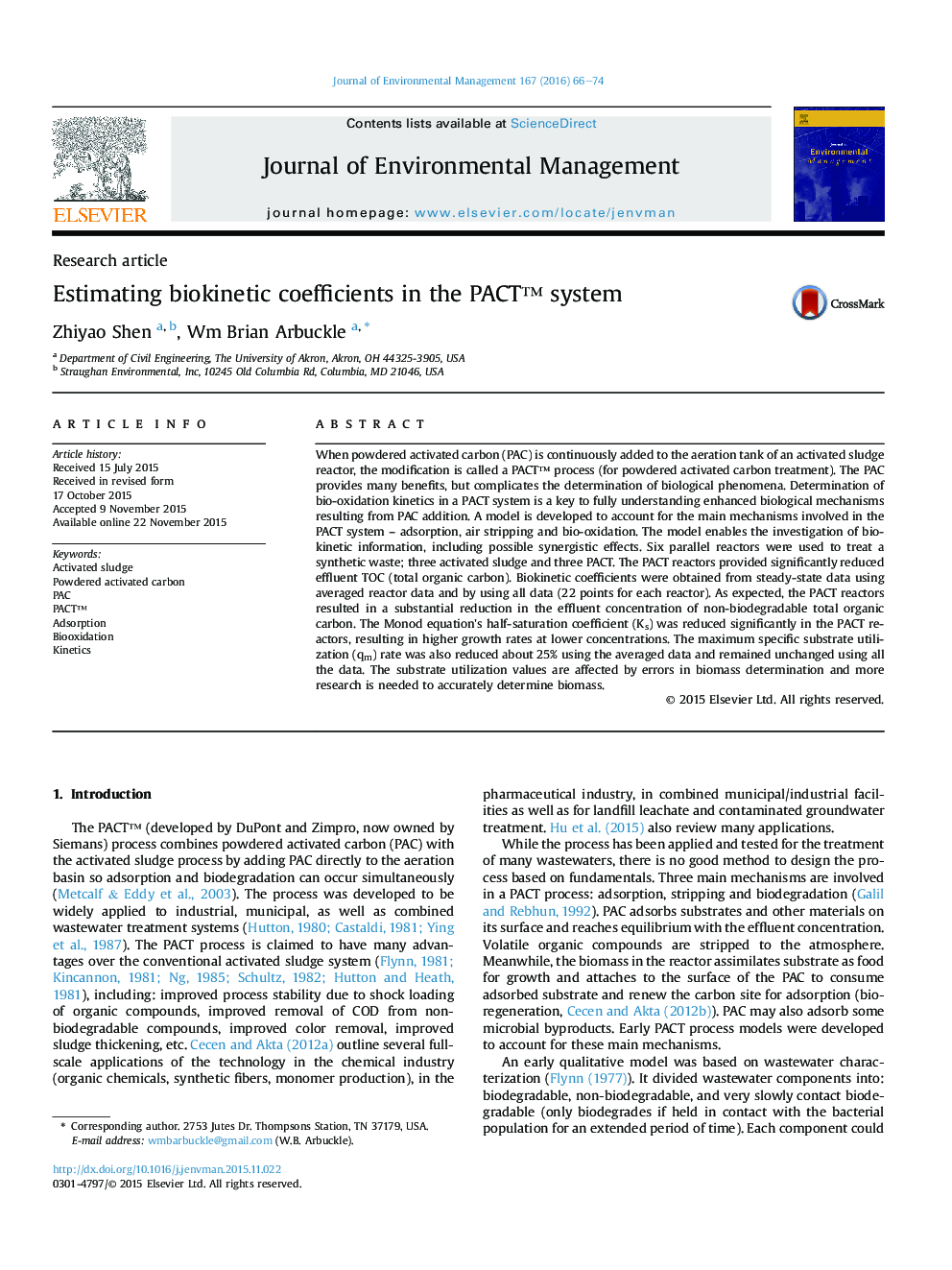 Estimating biokinetic coefficients in the PACTâ¢ system