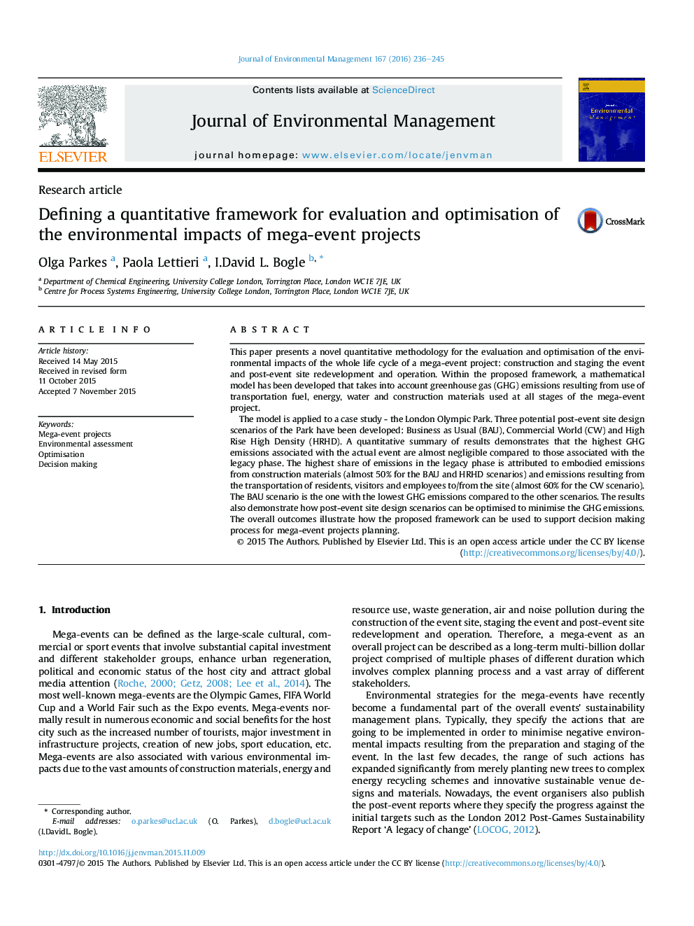 تعریف یک چارچوب کمی برای ارزیابی و بهینه سازی اثرات زیست محیطی پروژه های بزرگ رویداد 