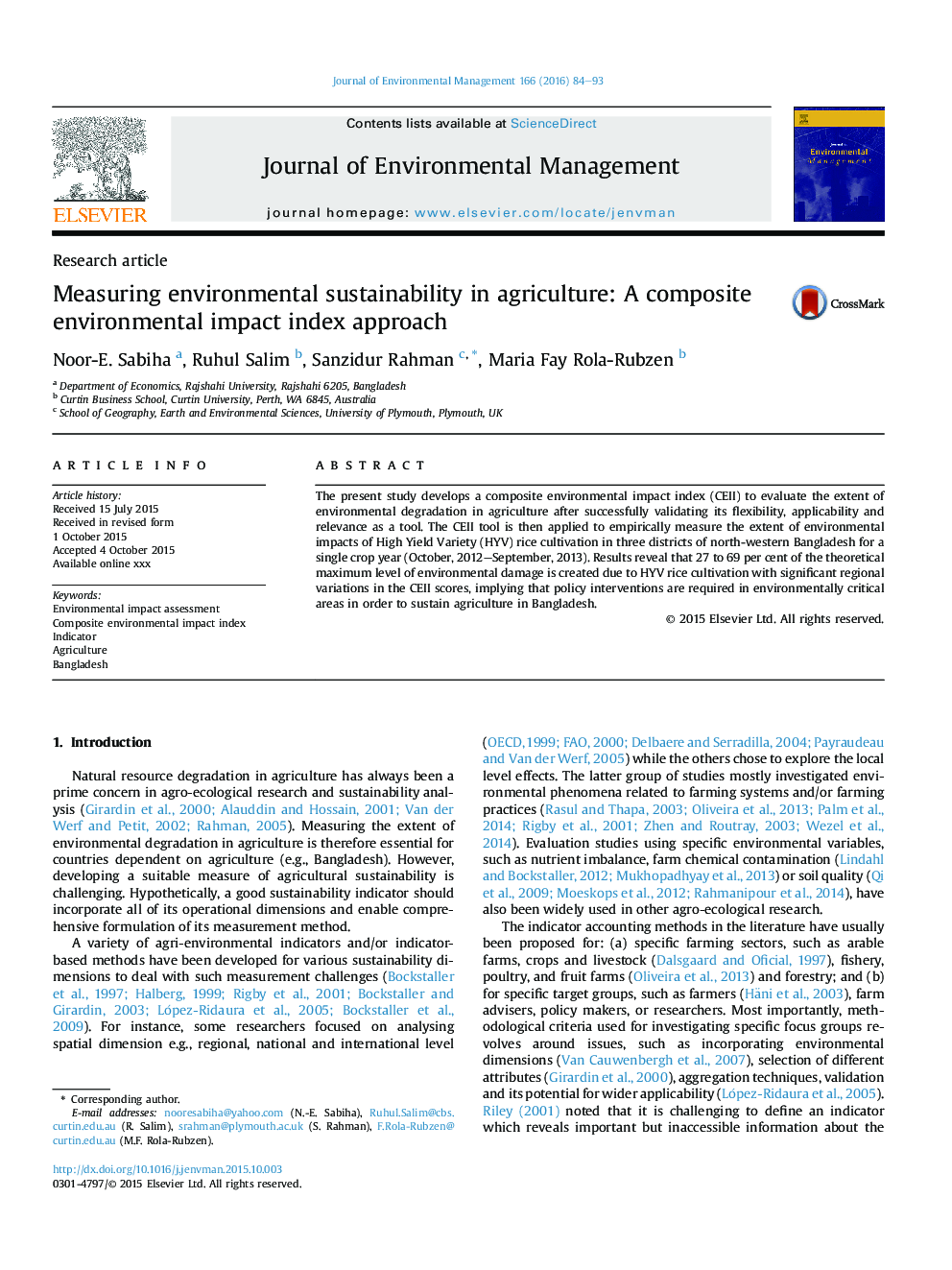 Measuring environmental sustainability in agriculture: A composite environmental impact index approach