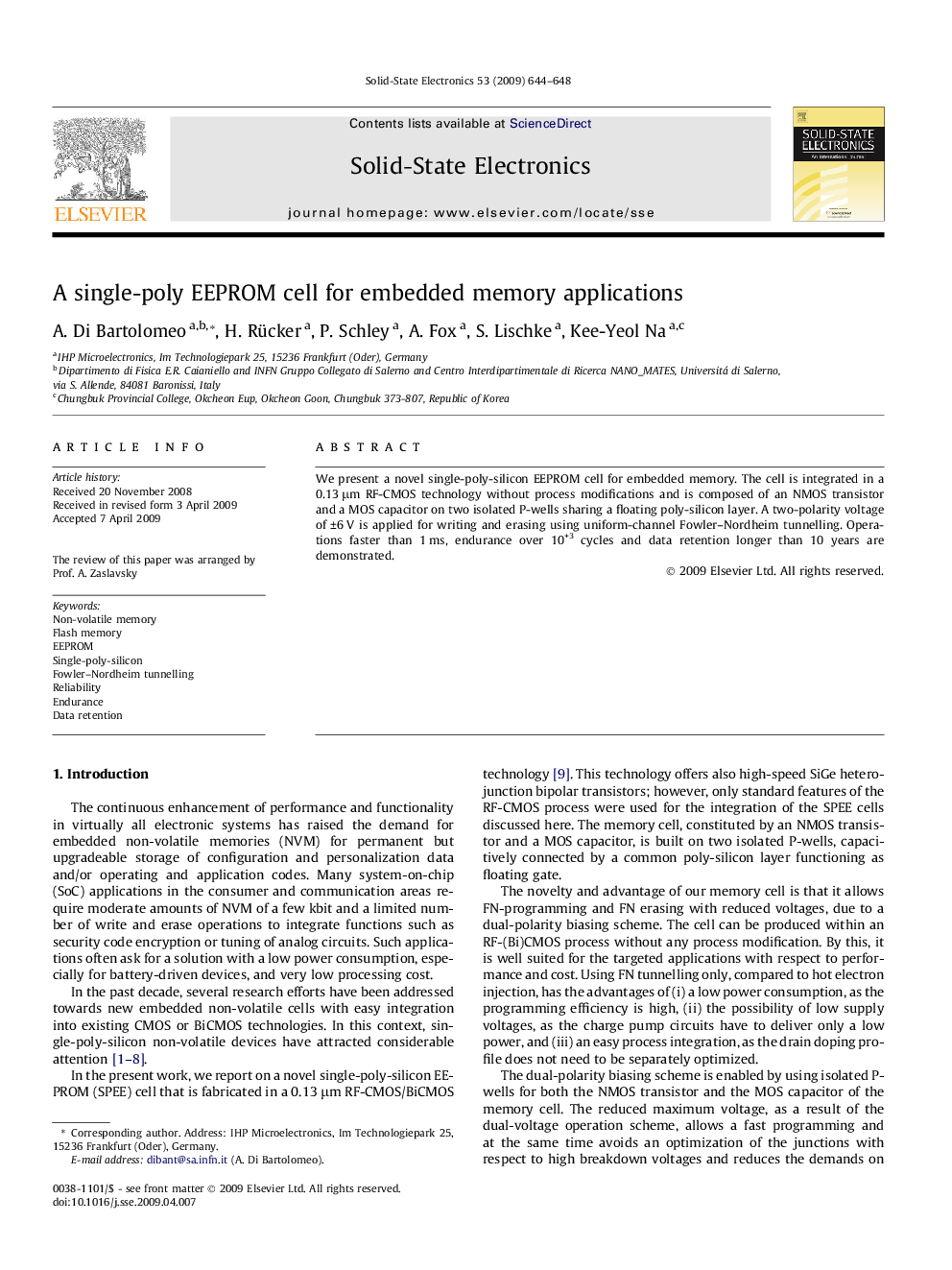 A single-poly EEPROM cell for embedded memory applications