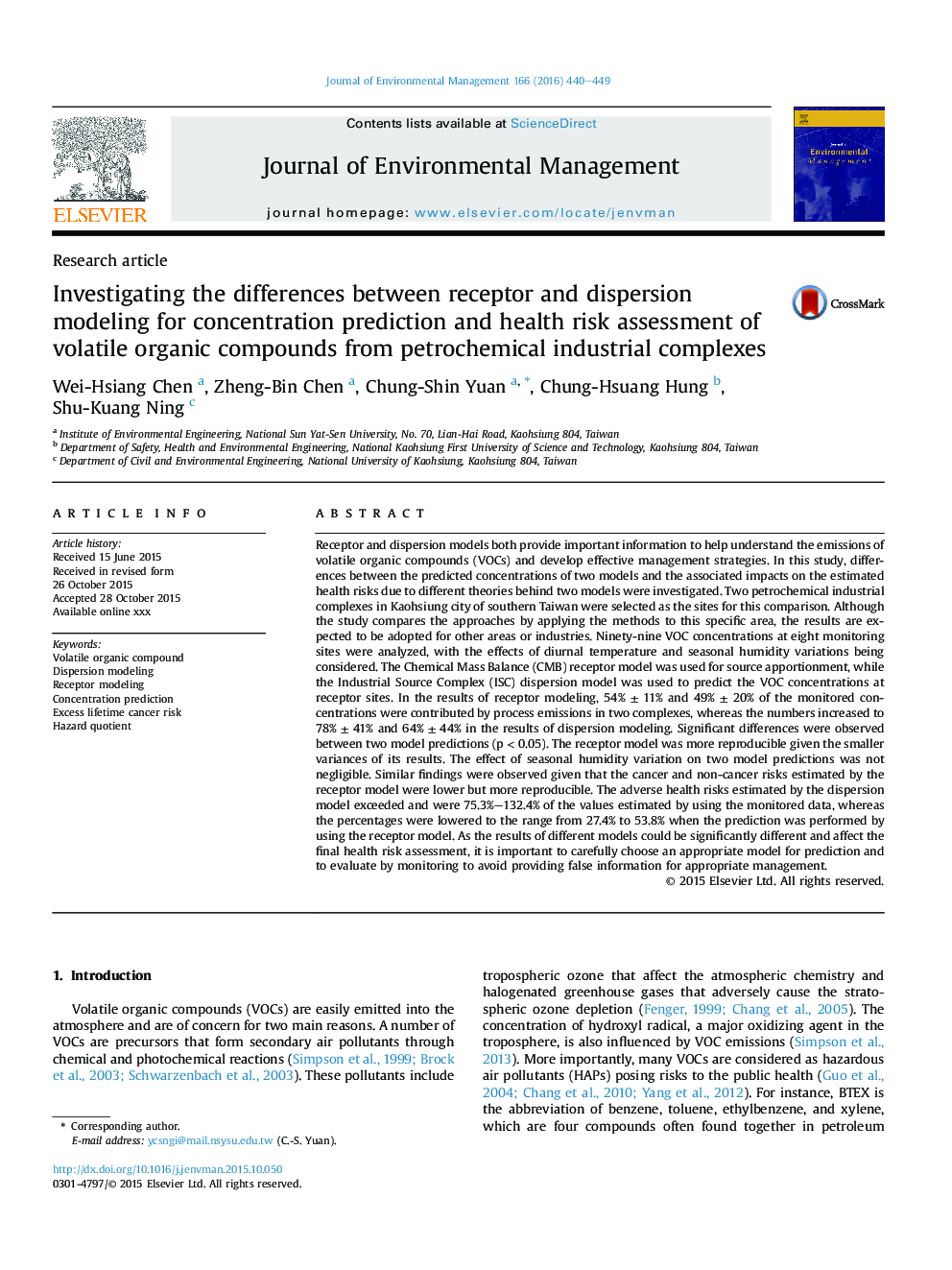 Investigating the differences between receptor and dispersion modeling for concentration prediction and health risk assessment of volatile organic compounds from petrochemical industrial complexes