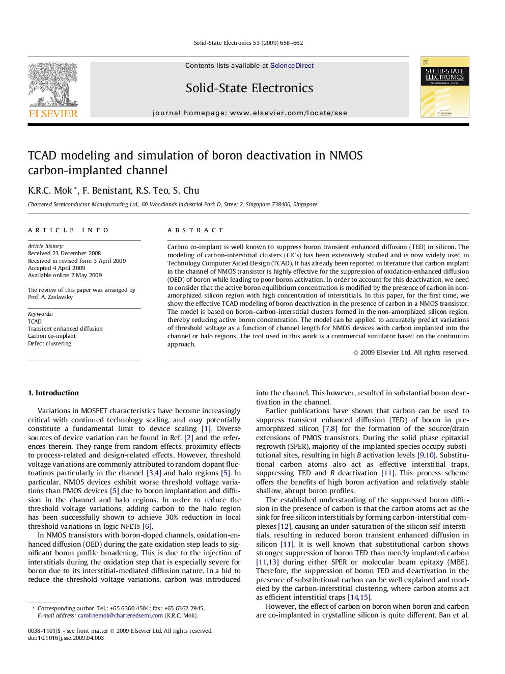 TCAD modeling and simulation of boron deactivation in NMOS carbon-implanted channel