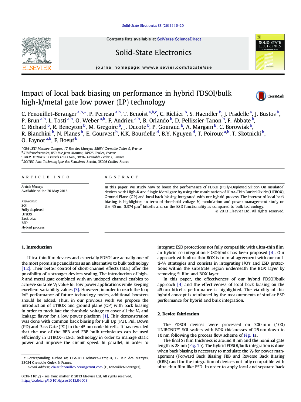 Impact of local back biasing on performance in hybrid FDSOI/bulk high-k/metal gate low power (LP) technology