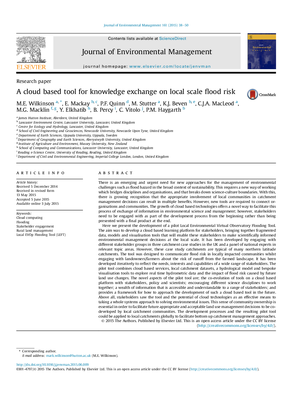 A cloud based tool for knowledge exchange on local scale flood risk