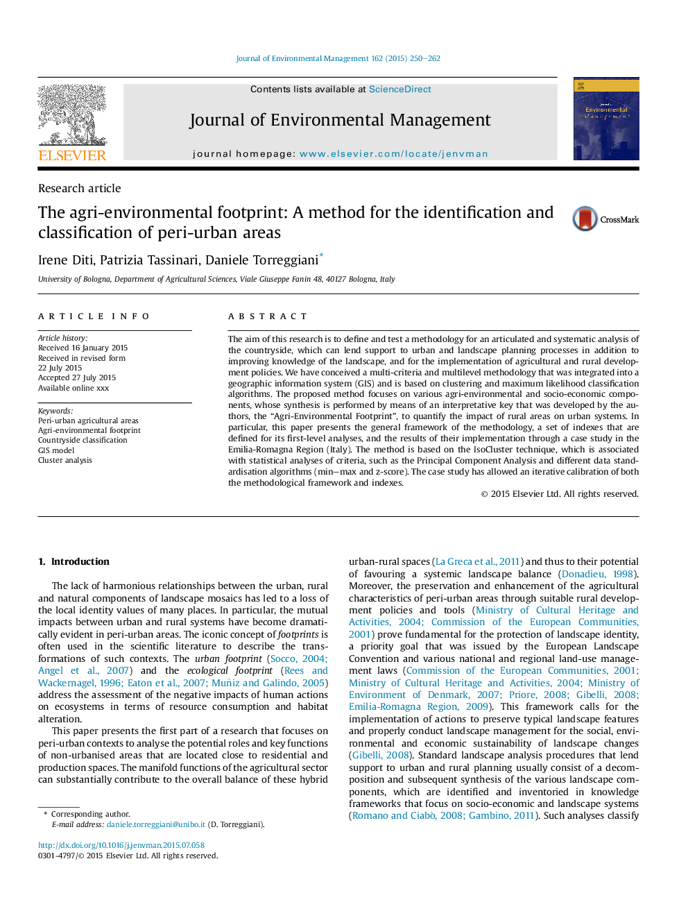 The agri-environmental footprint: A method for the identification and classification of peri-urban areas