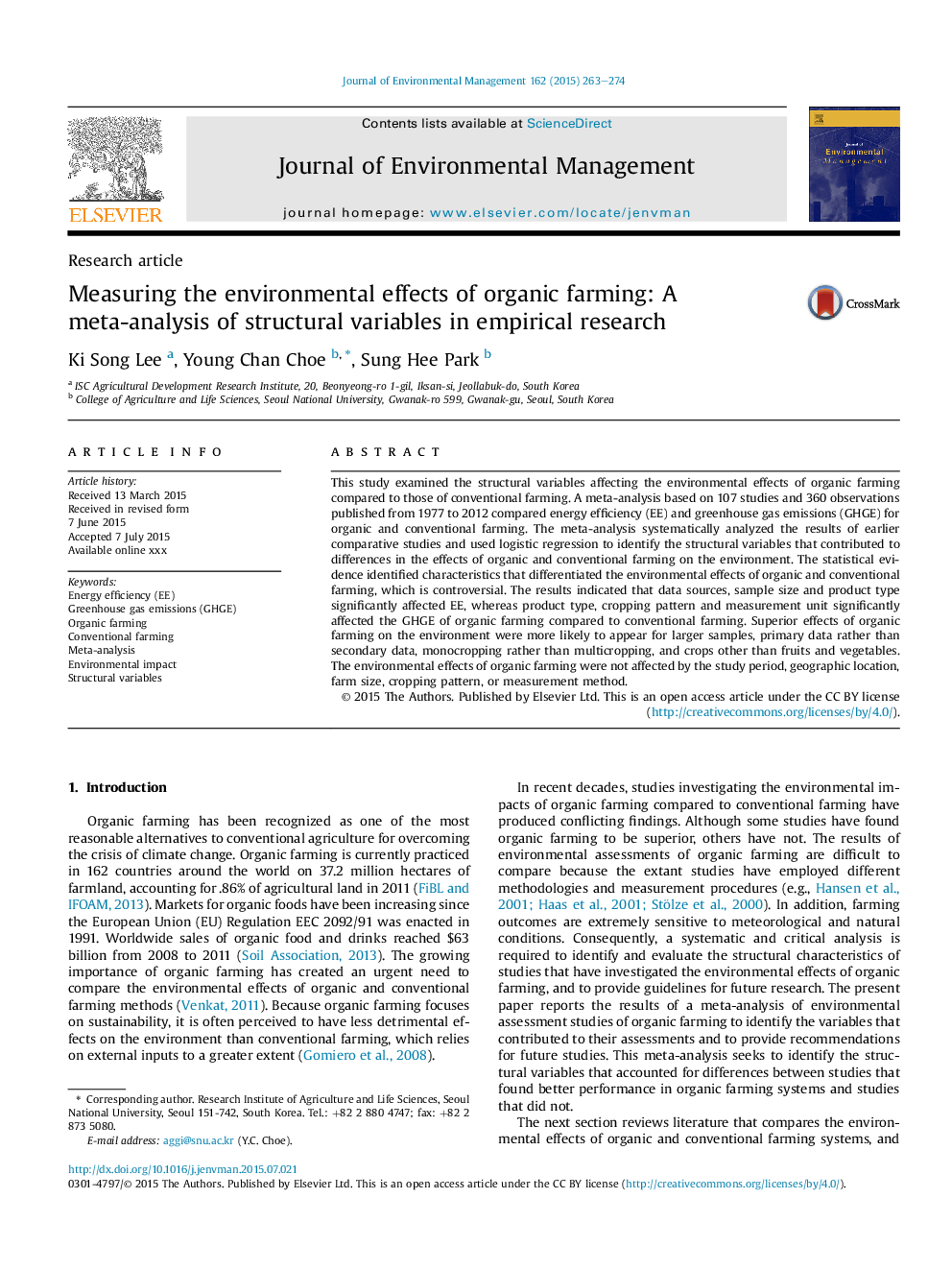 Measuring the environmental effects of organic farming: A meta-analysis of structural variables in empirical research