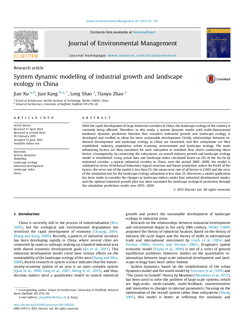 System dynamic modelling of industrial growth and landscape ecology in China