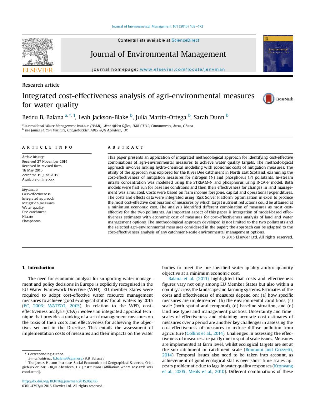 Integrated cost-effectiveness analysis of agri-environmental measures for water quality