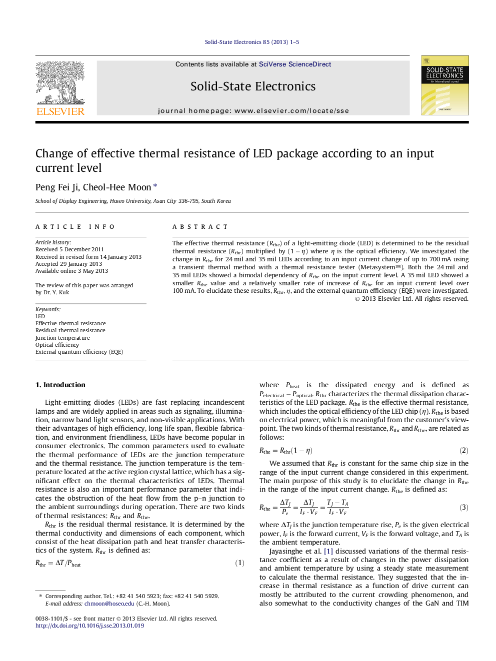 Change of effective thermal resistance of LED package according to an input current level