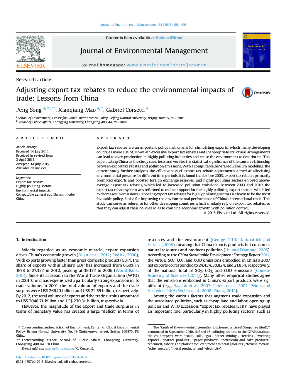 Adjusting export tax rebates to reduce the environmental impacts of trade: Lessons from China