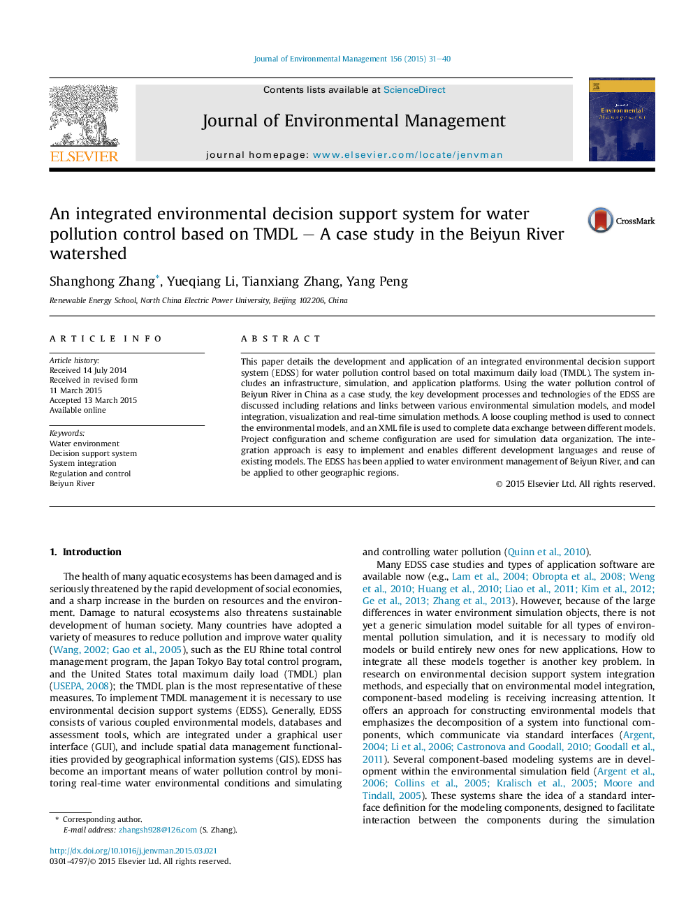 An integrated environmental decision support system for water pollution control based on TMDL - A case study in the Beiyun River watershed