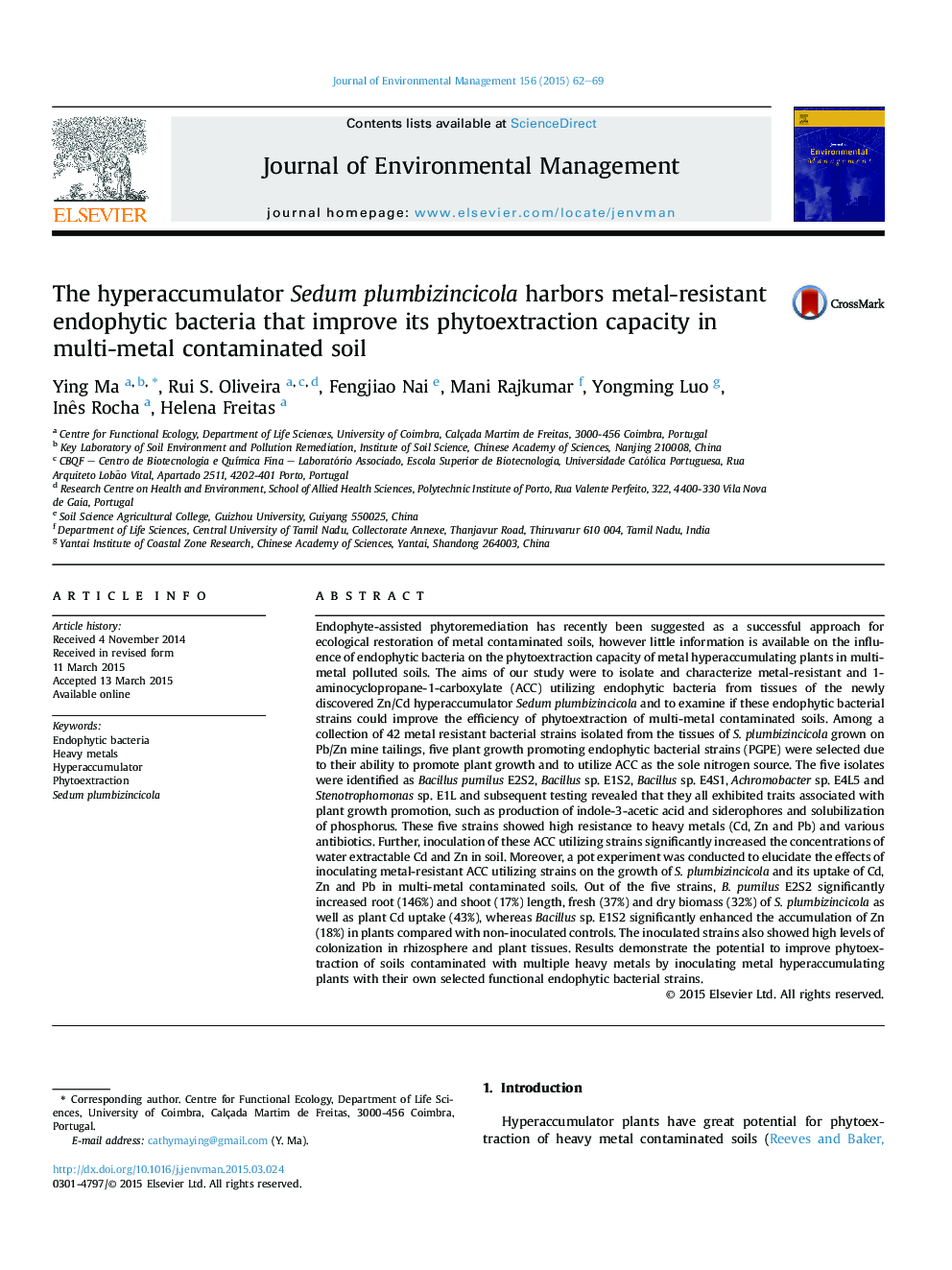 The hyperaccumulator Sedum plumbizincicola harbors metal-resistant endophytic bacteria that improve its phytoextraction capacity in multi-metal contaminated soil