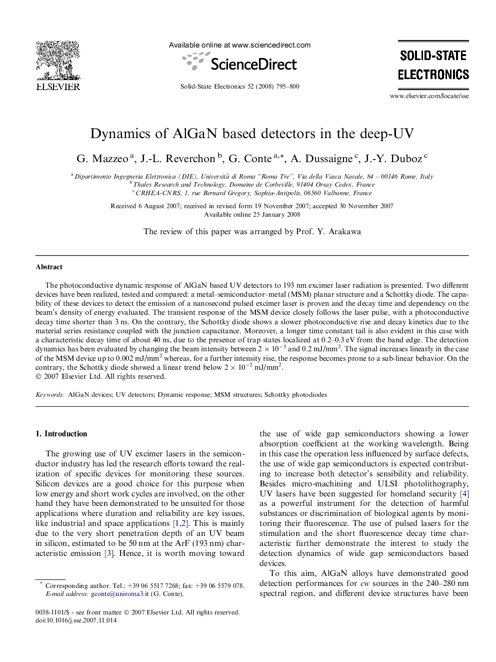 Dynamics of AlGaN based detectors in the deep-UV