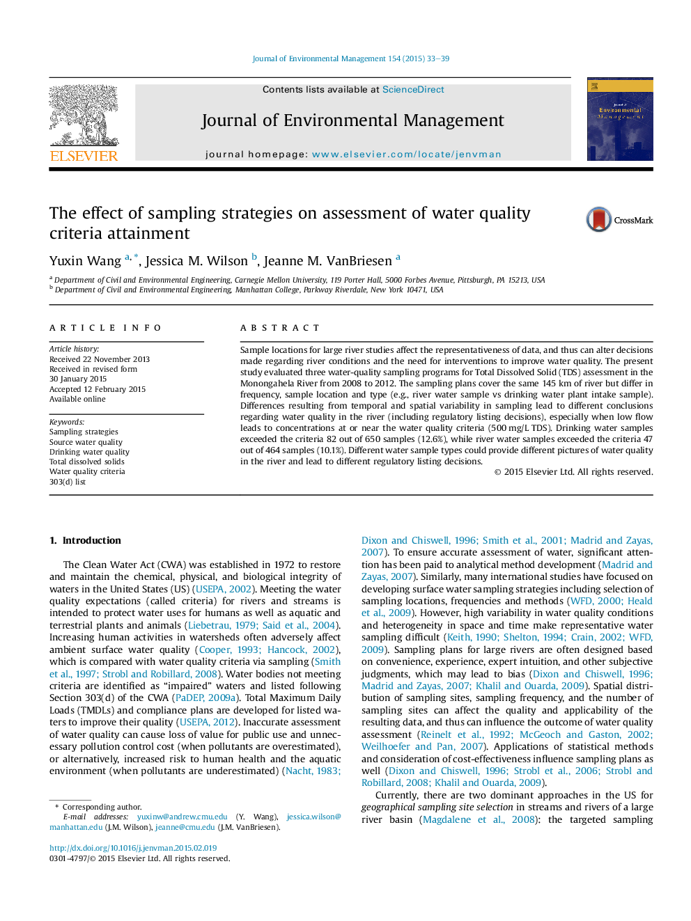 The effect of sampling strategies on assessment of water quality criteria attainment