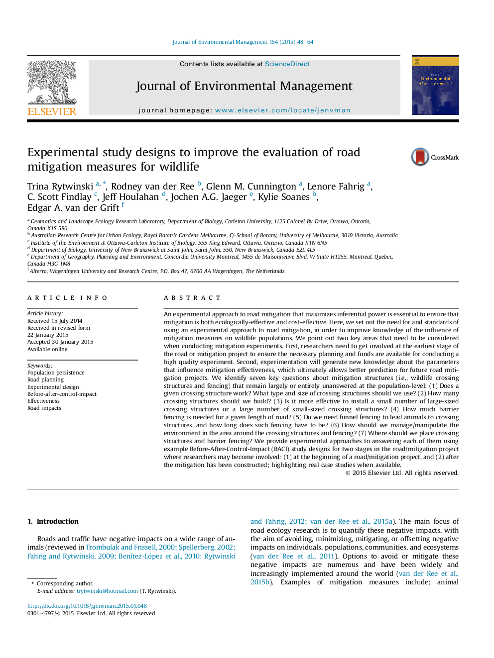 Experimental study designs to improve the evaluation of road mitigation measures for wildlife