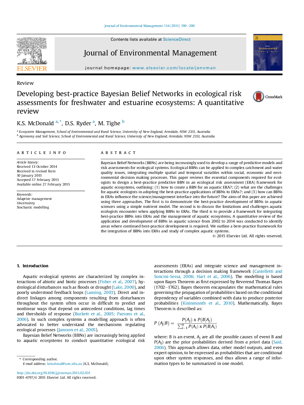 Developing best-practice Bayesian Belief Networks in ecological risk assessments for freshwater and estuarine ecosystems: A quantitative review