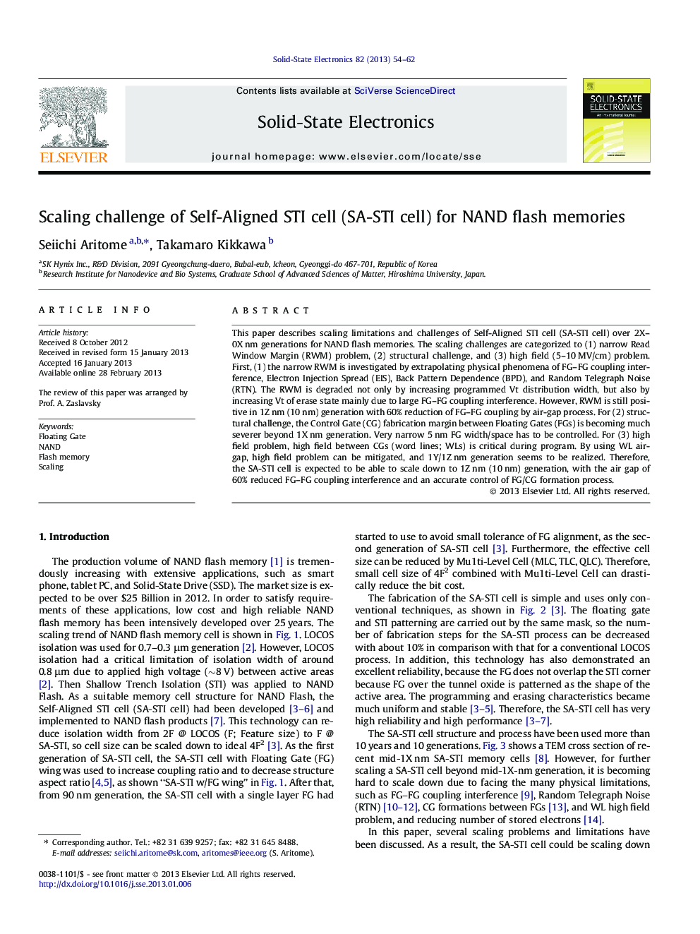 Scaling challenge of Self-Aligned STI cell (SA-STI cell) for NAND flash memories