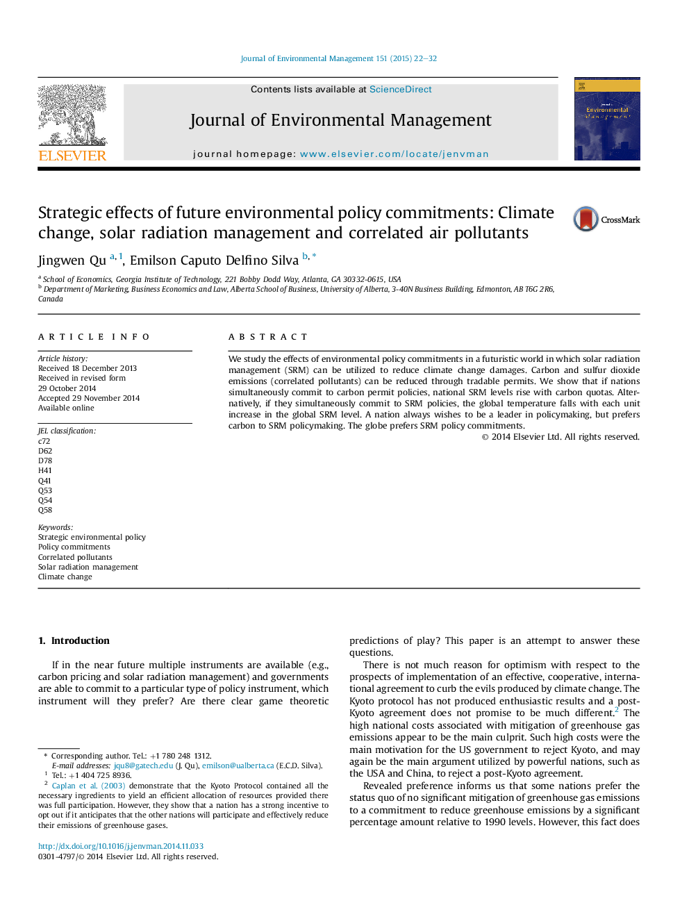 Strategic effects of future environmental policy commitments: Climate change, solar radiation management and correlated air pollutants