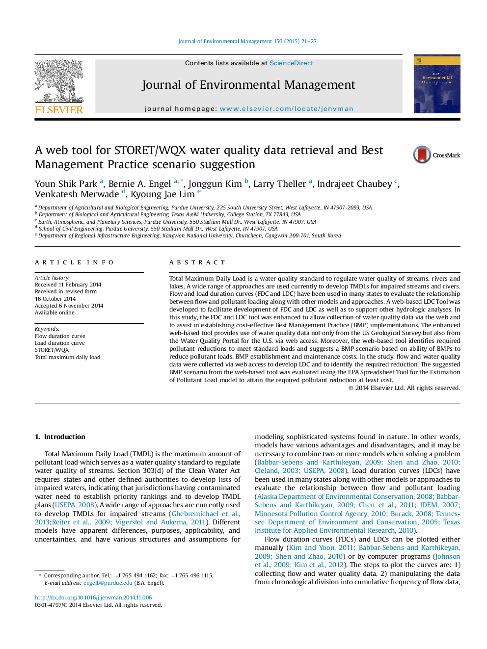 A web tool for STORET/WQX water quality data retrieval and Best Management Practice scenario suggestion