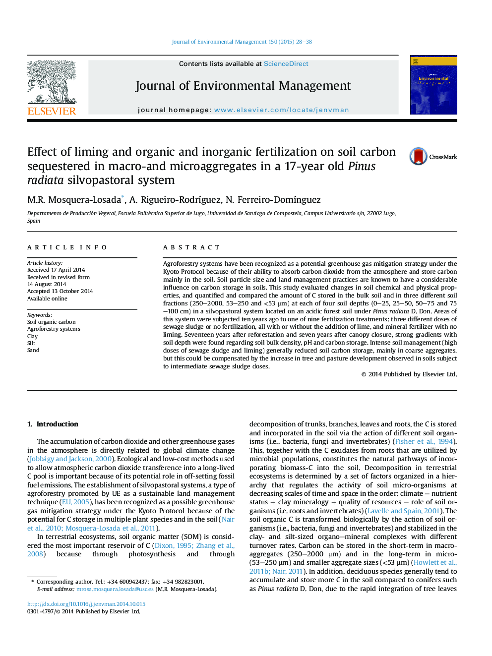 Effect of liming and organic and inorganic fertilization on soil carbon sequestered in macro-and microaggregates in a 17-year old Pinus radiata silvopastoral system