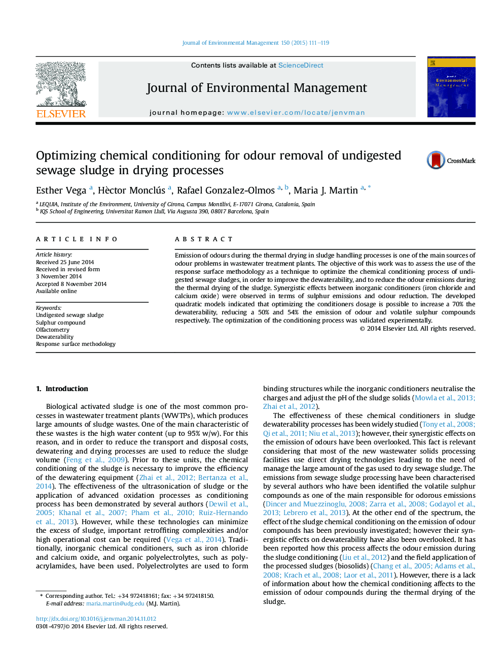 Optimizing chemical conditioning for odour removal of undigested sewage sludge in drying processes