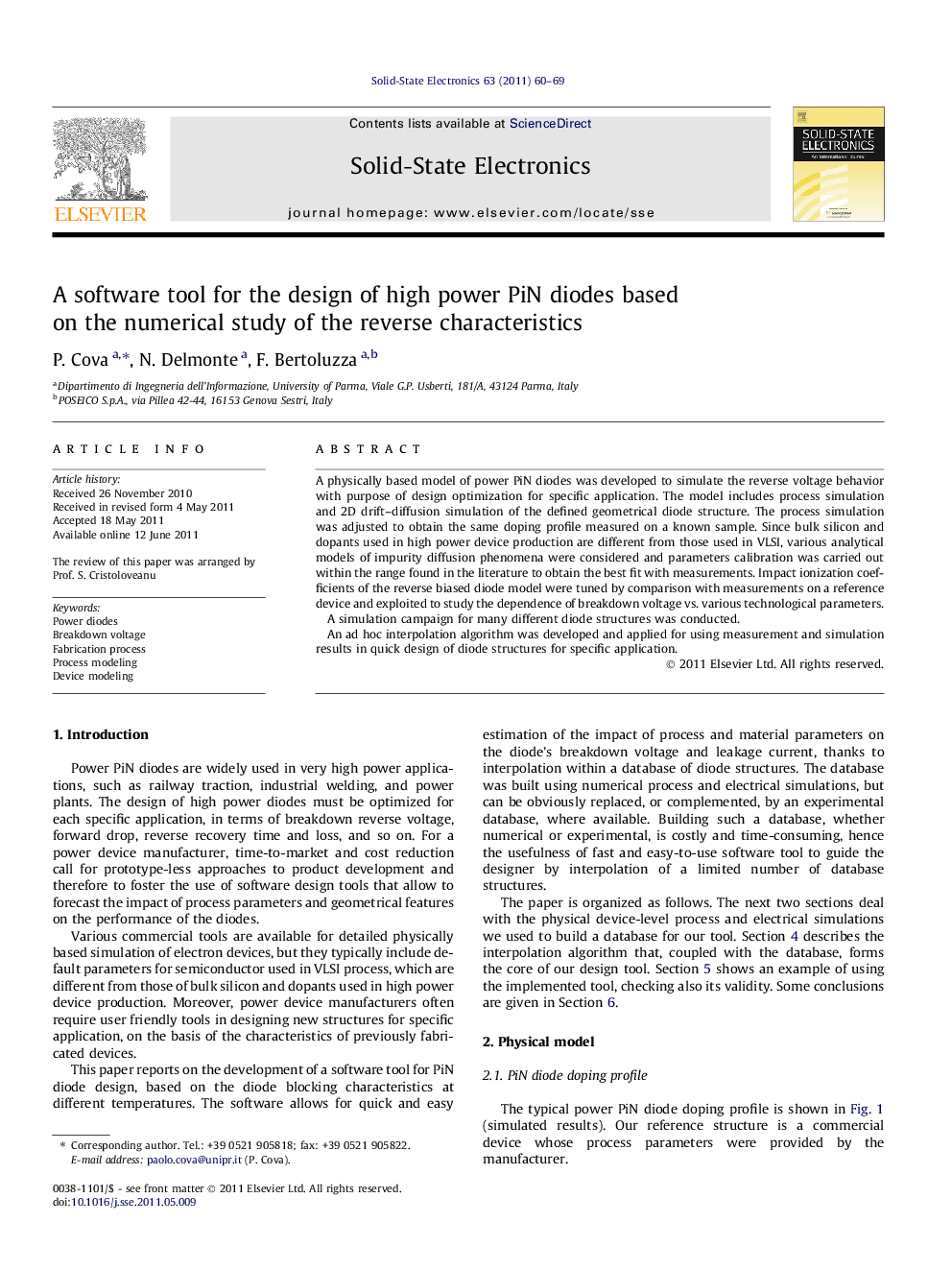 A software tool for the design of high power PiN diodes based on the numerical study of the reverse characteristics