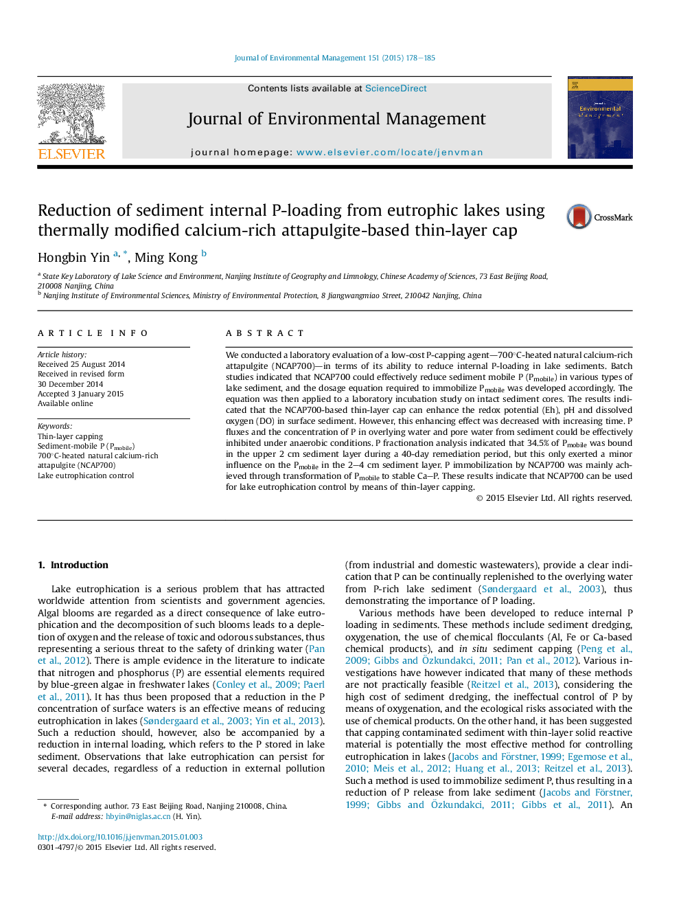 Reduction of sediment internal P-loading from eutrophic lakes using thermally modified calcium-rich attapulgite-based thin-layer cap