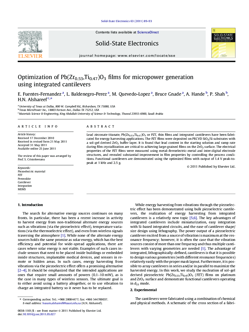 Optimization of Pb(Zr0.53,Ti0.47)O3 films for micropower generation using integrated cantilevers