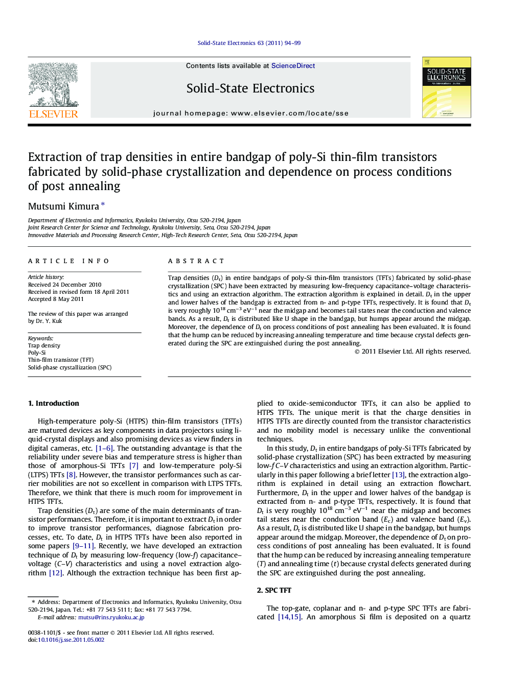 Extraction of trap densities in entire bandgap of poly-Si thin-film transistors fabricated by solid-phase crystallization and dependence on process conditions of post annealing